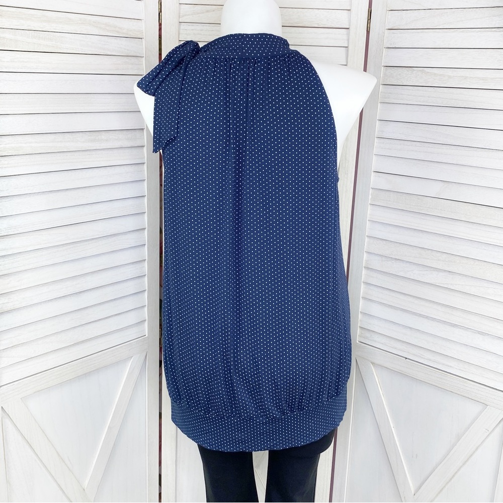 Uniform John Paul Richard Polka Dot Tie Neck Halter Top Shirt Blue White XL - Picture 4 of 11